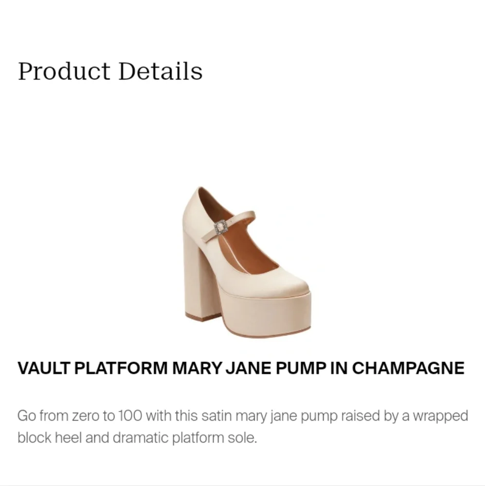 NIB $130 Champagne Satin Maryjane Pump Chunky Heel Platform Heel By Lisa Vicky